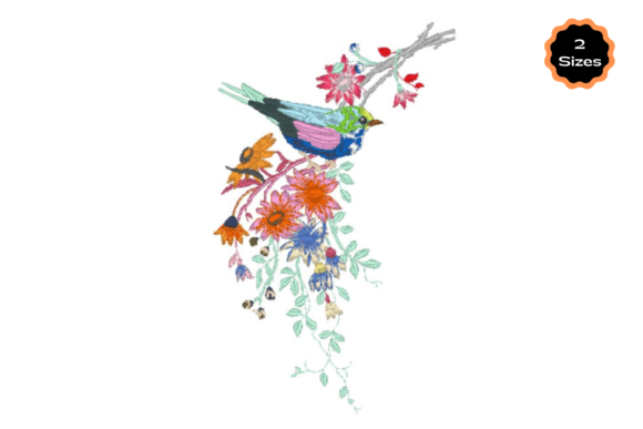 Bird with Flowers Embroidery Design