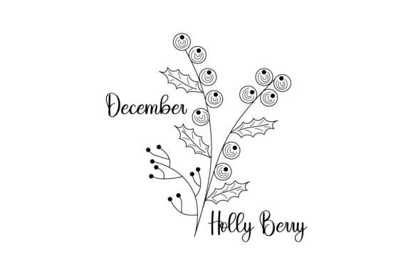 Birth Month Flowers: December Holly Berry Line Art
