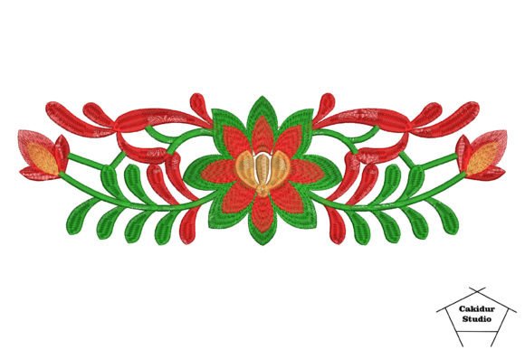 Red Green Flowers: A Fresh, Classical Embroidery Accent